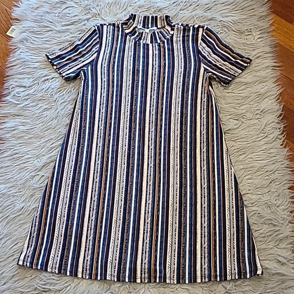 BCBGeneration womens blue, pink and gray stripped polyester flowy tshirt dress